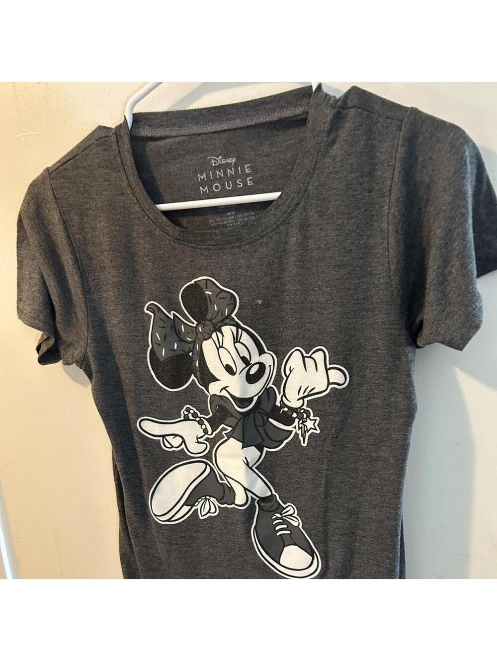 Disney Minnie Mouse gray polyester & rayon t-shirt with white graphic, size M #